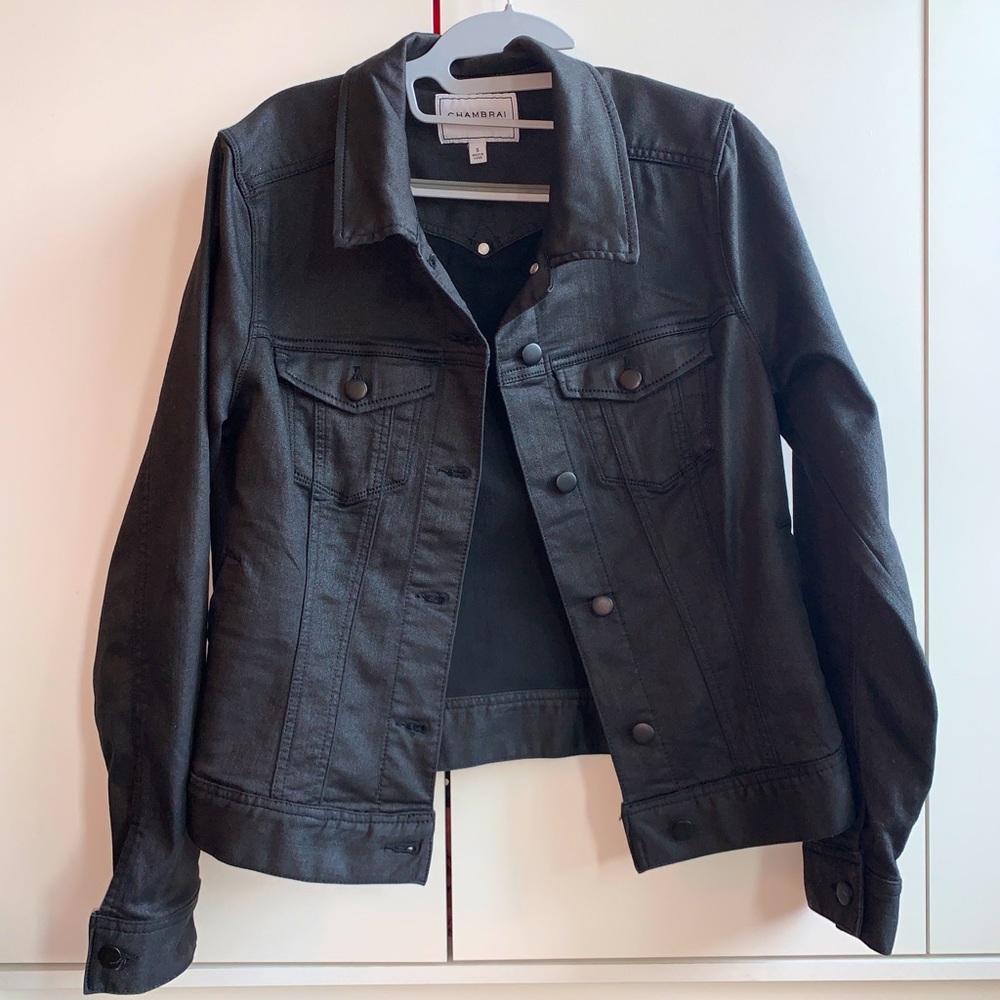Nordstrom Chambrai Black Waxed Denim Jacket
